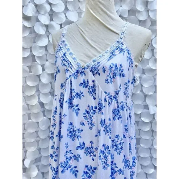 Eileen West Large Blue Floral KNIT Sleeveless Nightgown MAXI Modal NWOT - Picture 5 of 10